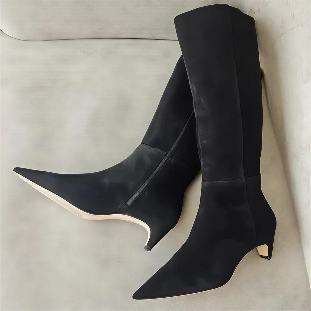 NWOB Antonio Melani knee high boots black suede kitten heels pointed toe Size‎ 6